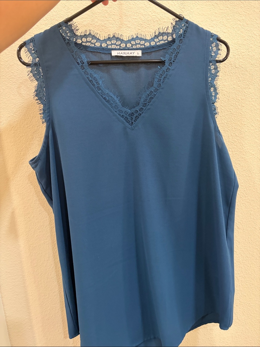 Lace-Trim V-Neck Sleeveless Top — Teal Blue